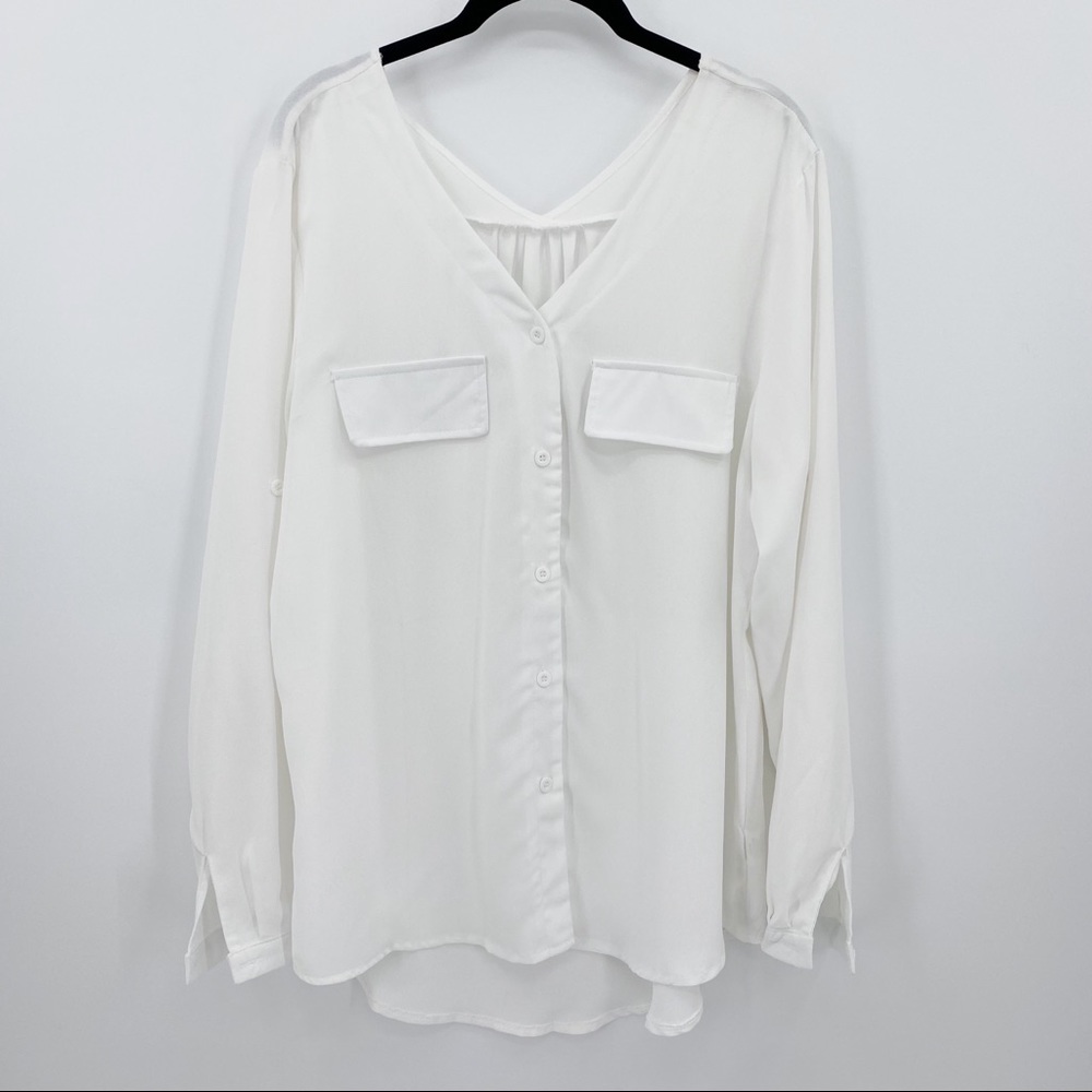 Basic Sheet White Long Sleeve Button Up Blouse, X… - image 1